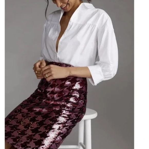 NEW Anthropologie Maeve Sequined Houndstooth Mini Skirt size 0 - Picture 2 of 8